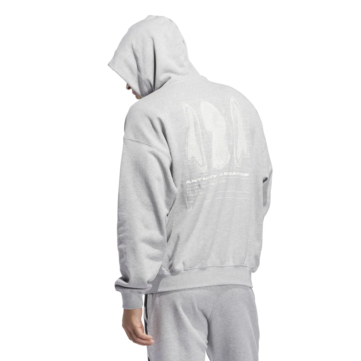 Adidas Men Anthony Edwards Graphic Fleece Pullover Grey JY3974