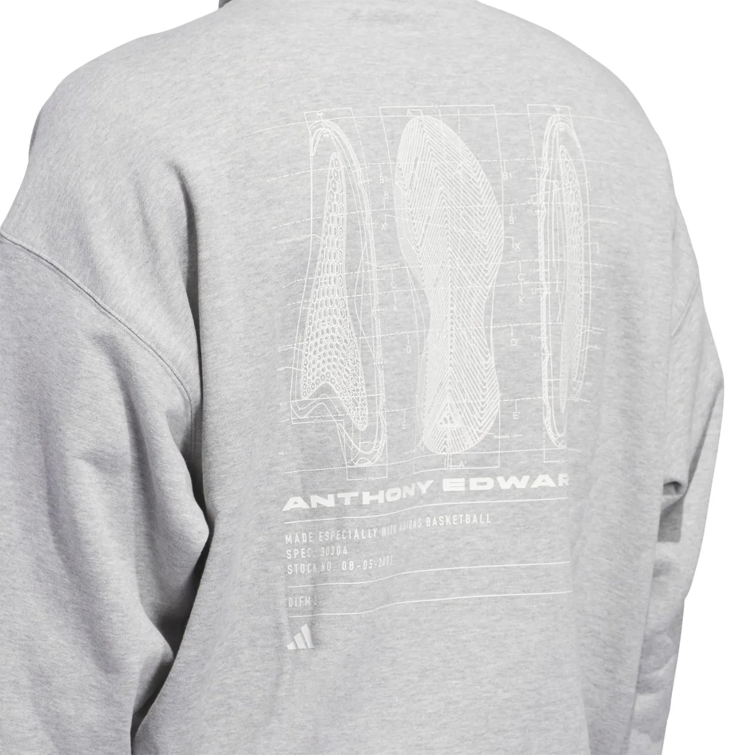 Adidas Men Anthony Edwards Graphic Fleece Pullover Grey JY3974