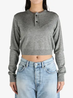 AURALEE - Women Cashmere Silk Knit Henley Neck Pullover