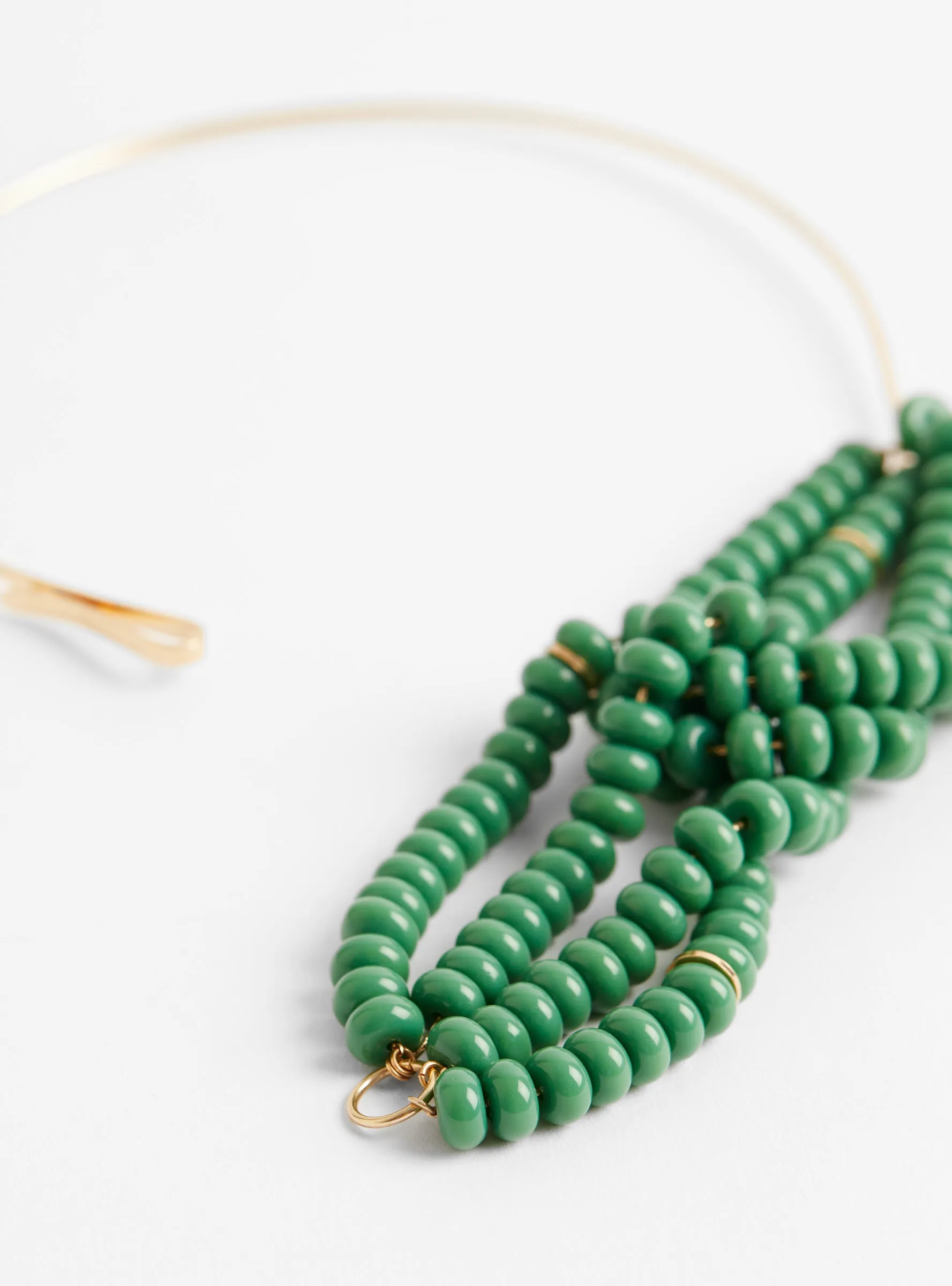 Gold Plated Brass Choker with Glass Beads Green