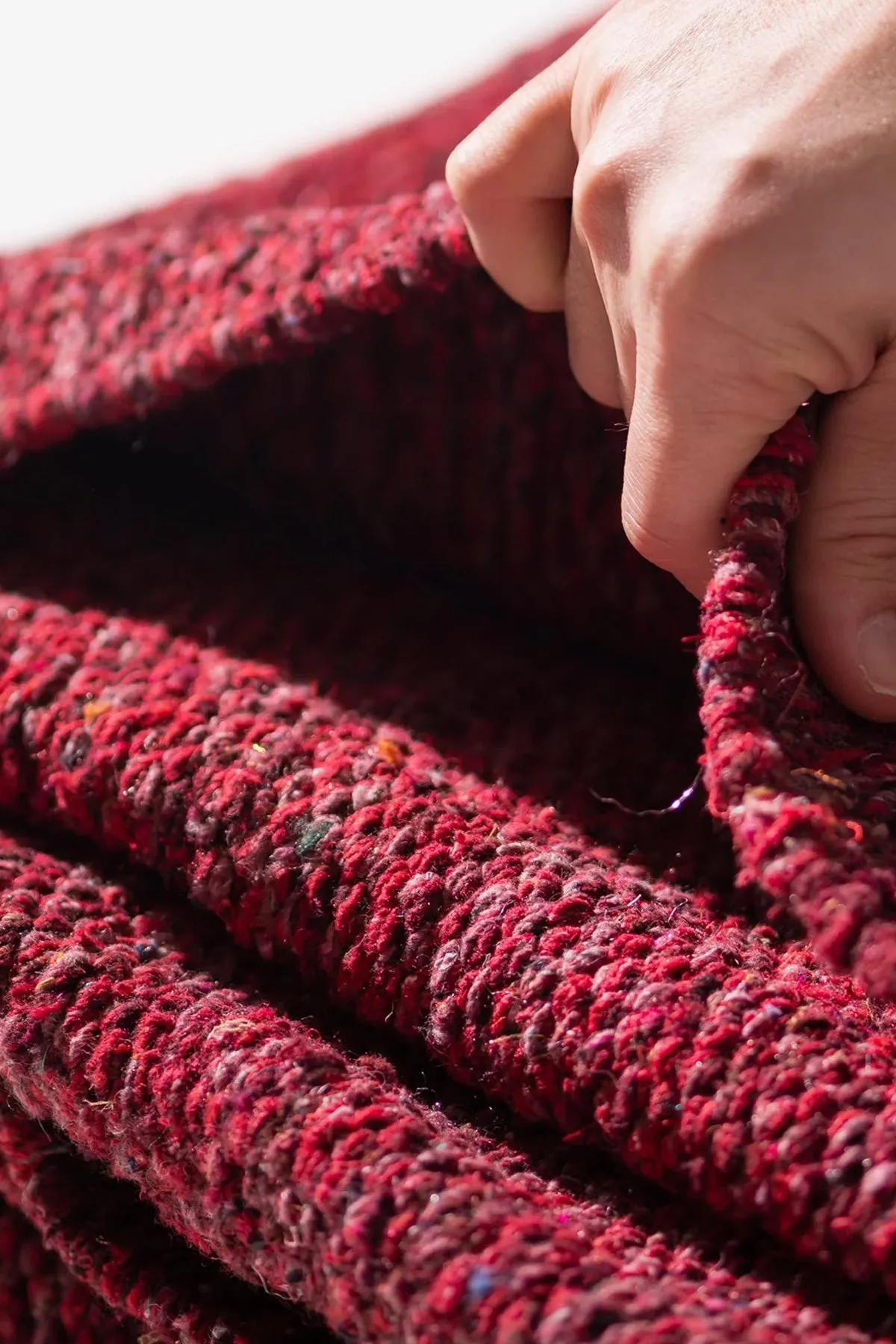 Handloomed Recycled Yarn Rug - Burgundy