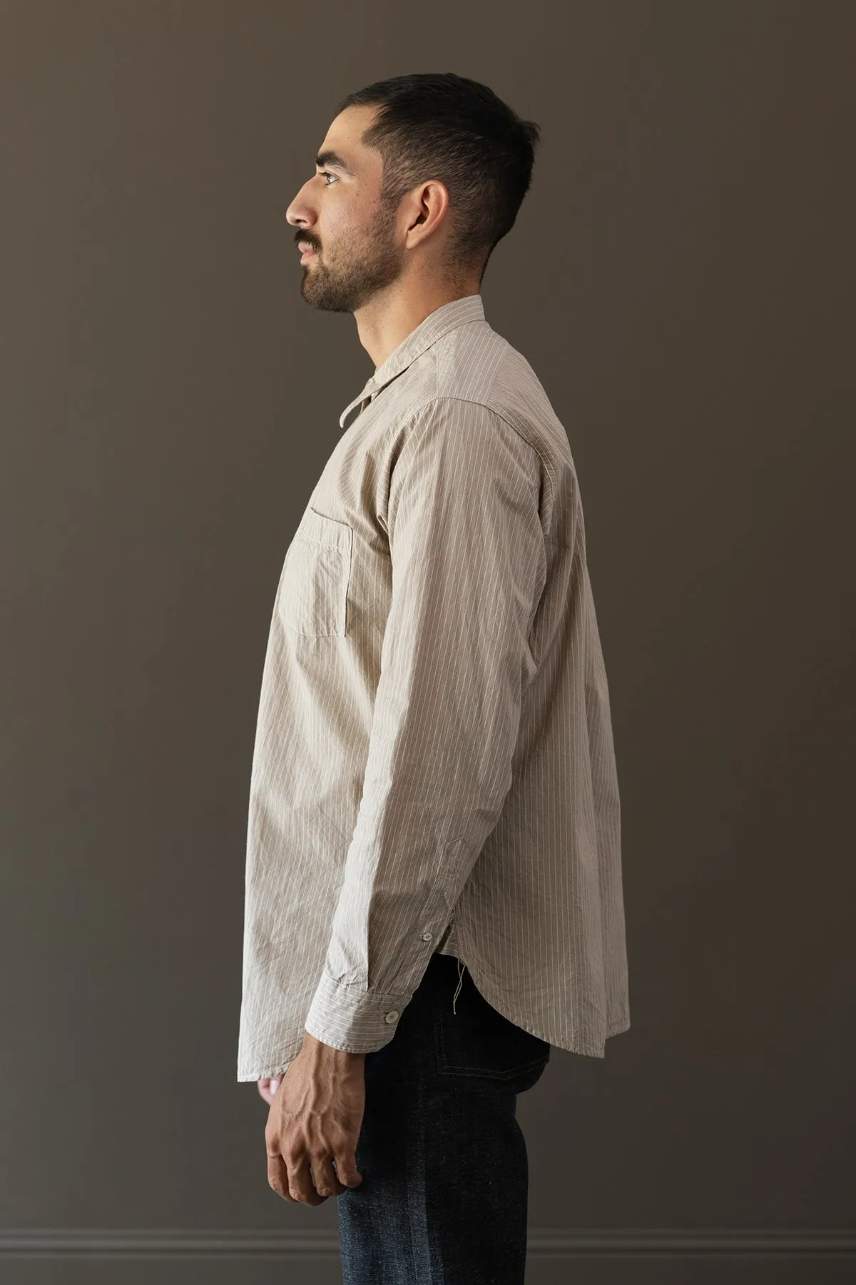 Lot.106 Narrow Collar Shirt - Beige Stripe
