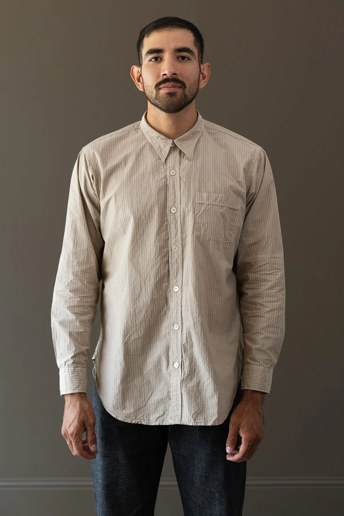 Lot.106 Narrow Collar Shirt - Beige Stripe