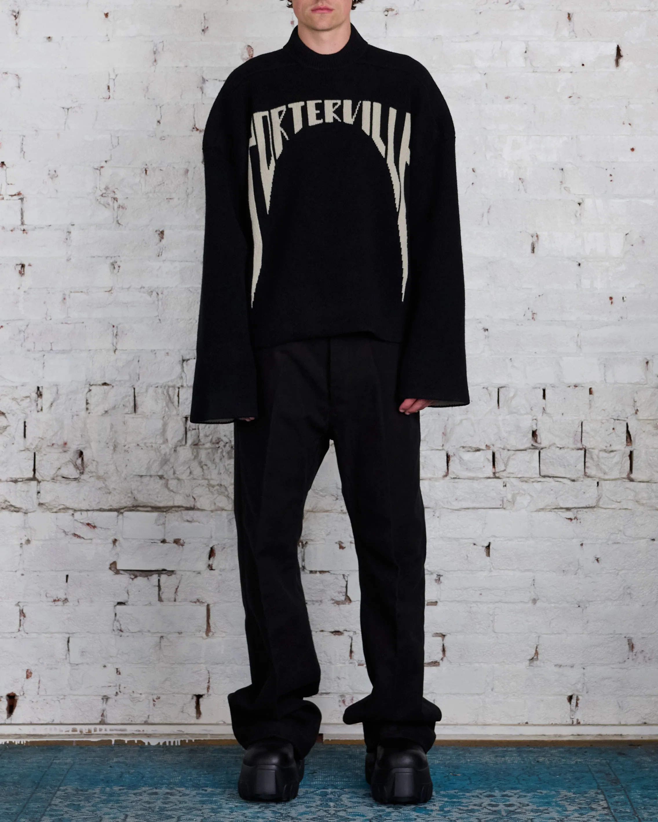 Rick Owens Runway Porterville Jumbo Crew Sweater Black/Pearl