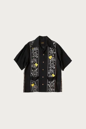 Silk Rayon PECKISH RAINBOWY WRANGLE Collar Cuba Shirt - Black