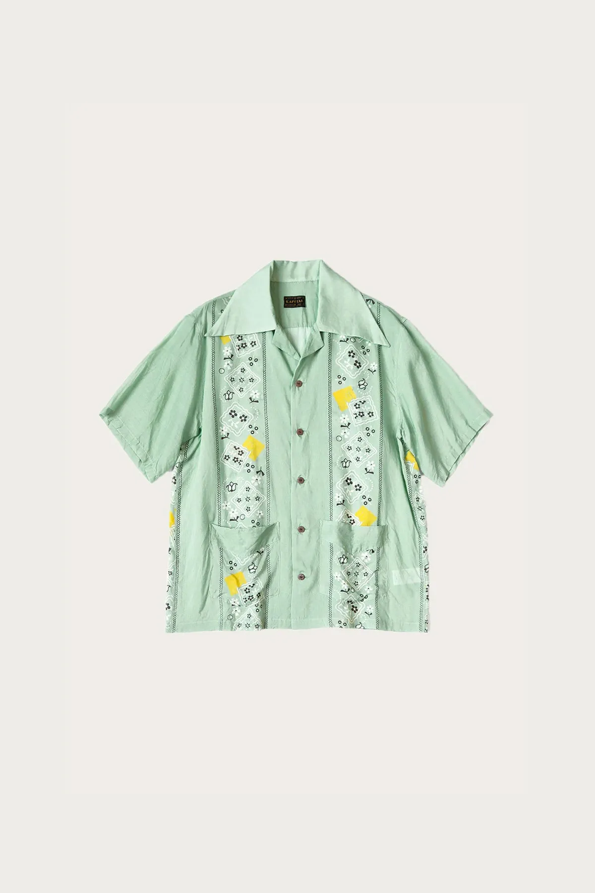 Silk Rayon PECKISH RAINBOWY WRANGLE Collar Cuba Shirt - Mint